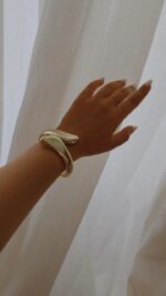 بنگل النگویی پهن طرح چین دار نقره ای - Image 2