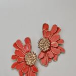 گوشواره گل نارنجی میناکاری